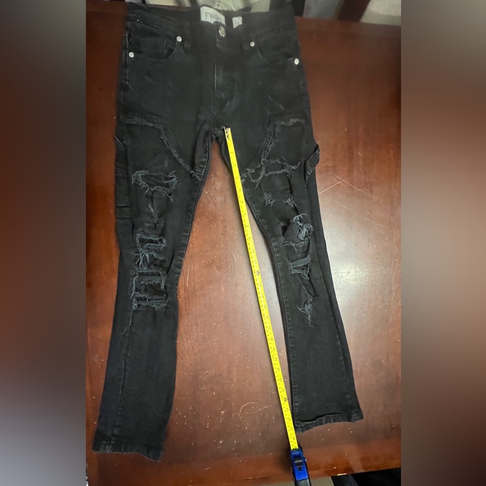 Fwrd denim black 14 jeans rugged distressed‎ rips hippy goth y2k skinny